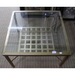 Gilt metal glass topped square coffee table.
