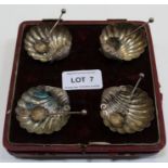 Four silver shell salts in a box