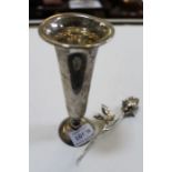 A hallmarked silver trumpet vase, together with an 800 stamped metal silver rose