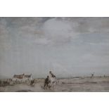 John Terris - an original watercolour scene of a shire-horse on the shoreline.