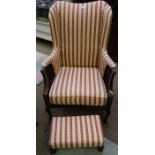 Edwardian wing back armchair with matching footstool