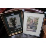 Two early 20th century watercolours, one depicting a folly on lake island