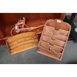 Two wooden letter racks and a wooden child's toy.