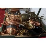 A selection of domestic copper and brass wares.