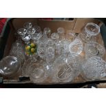 A box of assorted glass wares.