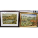 Two mid 20th century naïve landscape oils on board one inscribed D Trow.