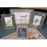 James Booth - Four framed watercolours, includes butterfly on blossom.
