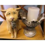 Cat model together with large candle & holder