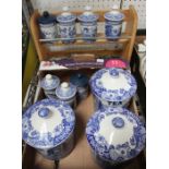 Spode Italian named kitchen pots & spice pots & pine rack