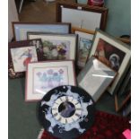 A selection of decorative pictures & prints, to include reproduction County Maps & a Dalmatian clock