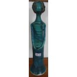A turquoise glazed New Zealand studio pottery female figurine, unmarked, 48cm high