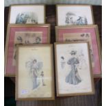 A mixed selection of gilt framed prints of ladies fashion
