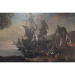 A Seascape 18th /19th century oil on canvas Continental school, Vessels in a Continental port, 49cm