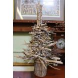 A driftwood small sized table top tree sculpture, 92cm high