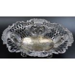 Sibray Hall and Co, a silver sweetmeat bowl, pierced and embossed decoration, London 1893, 18.5cm x