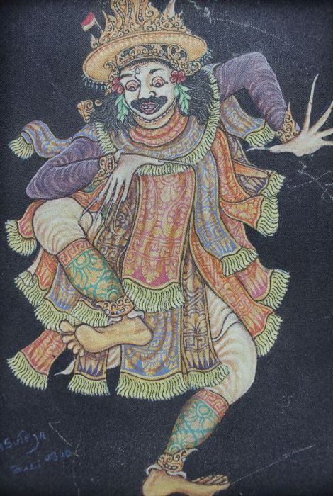 A late 20th century Balinese school, dancer, oil painting on canvas, inscribed, 23cm x 16cm, carved - Image 2 of 4