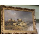 Alfred Morris (fl 1853-1873) "Sheep in a landscape" oil painting on canvas, 50cm x 75cm, framed