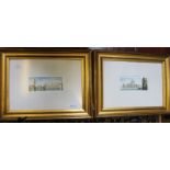 A pair of Venice watercolour views, unknown artist, 5cm x 15cm, glazed and framed