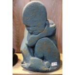 Eamonn McGovern a studio stoneware, blue glazed, figure of a baby,44cm tall.