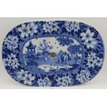 A Rogers, Victorian pottery mazzerine, printed in cobalt blue, an Eastern scene with Elephant, withi