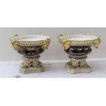 A pair of 19th century ceramic potpourri, gilded cobalt blue (missing covers)