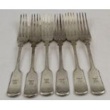 William Hutton and sons Ltd, a set of six silver fiddle pattern dinner forks, Lion head over pole cr