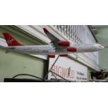 Virgin Atlantic Airbus A340 model 63cm long on metal stand