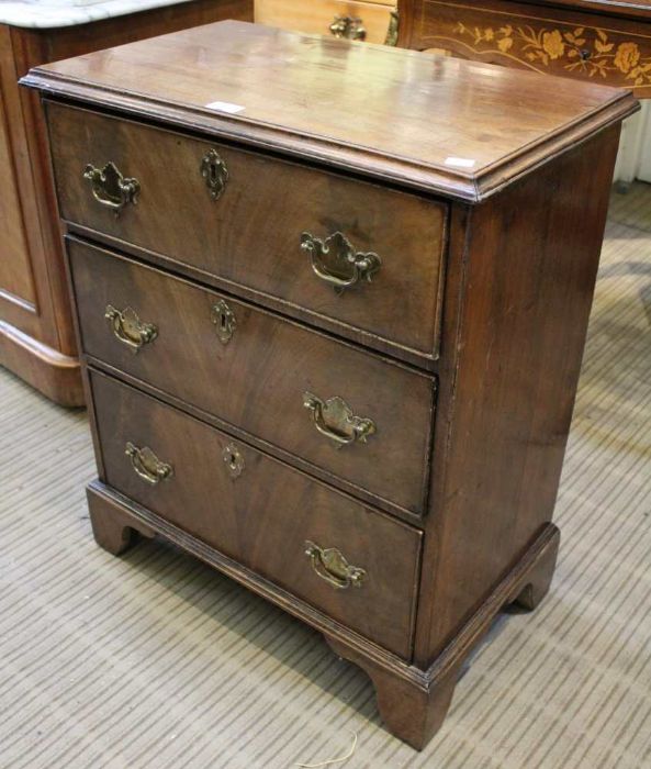 A 19th century mahogany small sized three drawer chest, on plain bracket feet, 75cm x 62cm