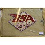 BSA motorbike advertising glass panel " BSA is BACK ", 29cm x 41cm