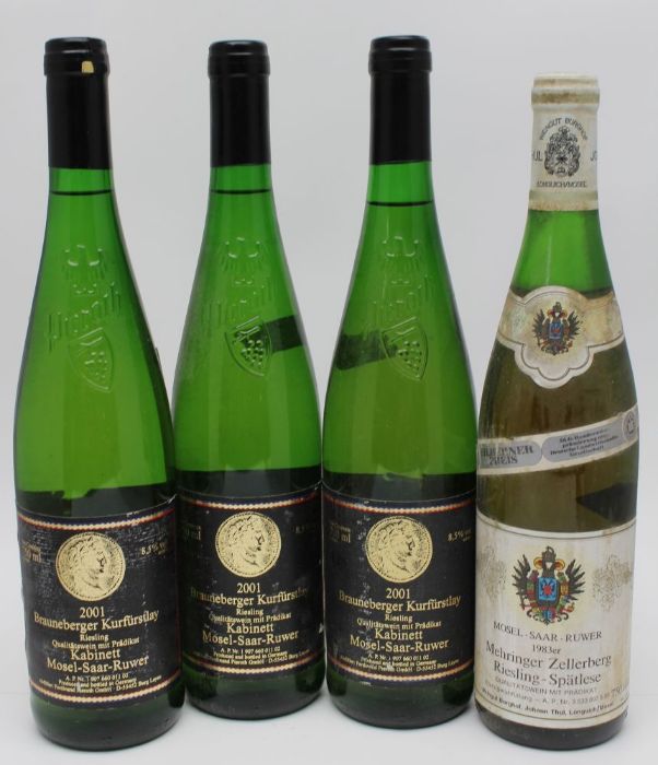 Brauneberger Kurfurstlay Riesling Kabinett 2001, 3 bottles Mehringer Zellerberg Riesling Spatlese 19