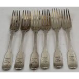 Thomas Purver and Edward Furnice, a set of six Georgian silver fiddle pattern dessert forks, London