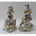 A pair of Derby porcelain figures, a shepherd with his dog & shepherdess with lamb