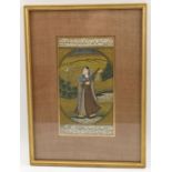 An Indian painting in the Moghul manner, depicts a young lady musician in a garden, script text to t