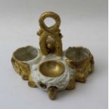 A Worcester porcelain gilded condiment stand, central handle, 11cm high