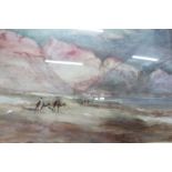 A watercolour study of a Camel Train crossing a Desert, initialled VHB
