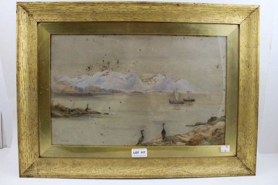 Early 20th century European School, "Coastal scene, Cormorants in the foreground, with boats and dis - Image 2 of 4