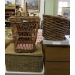 Two woven wicker baskets together with a box & a tray