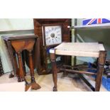 An American wall clock, together with a stool, and a drop leaf coffee table