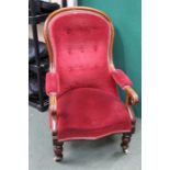 A Victorian mahogany show wood framed easy armchair