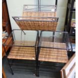 Pair metal framed side tables and a similar magazine rack.
