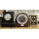 A slate mantle clock, together with two other clocks (3)