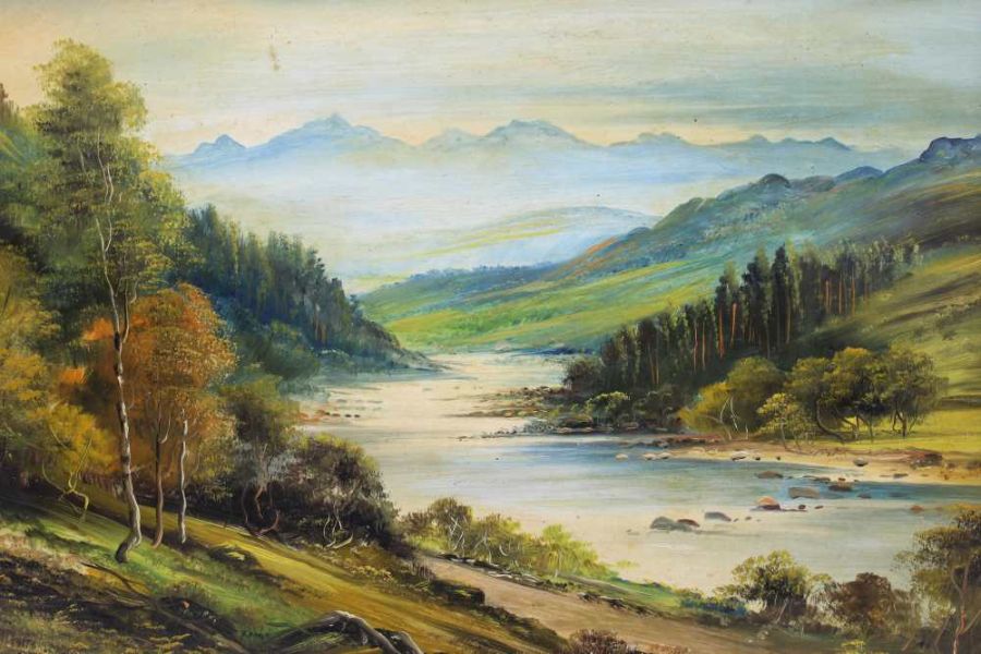 George Willis-Pryce (1866-1949) "On the River Spey, Scotland", 19cm x 29cm, oil on board, signed, an - Image 2 of 6