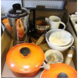 Le Creuset lidded pans and other kitchenalia.