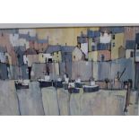 Martin Proctor, 'Harbour 6', gouache painting, signed & inscribed, 28cm x 47cm, framed, mounted & gl