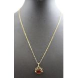 A 9ct gold mounted fob pendant carnelian & stained onyx on chain