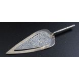 Wang Hing, a Chinese silver trowel form bookmark, with bamboo effect handle, c. 1900, weight: 11g