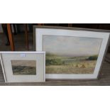 Montague Rivers - Harvest time, loading stools onto horse drawn wagon watercolour, signed