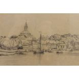 Considered to be Edward William Cooke RA (1811-1880), "Harbour Scene", pencil drawing, 11cm x 22cm,