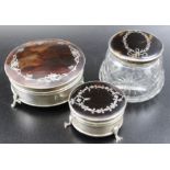 Two silver and tortoiseshell circular jewellery caskets, both Birmingham, one 1919, the other 1923,