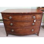 19th century mahogany three drawer bowfront chest on plain splayed feet 80 x 109 cm